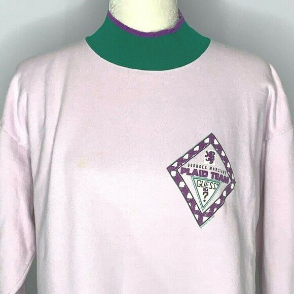 Vintage 80s Guess Sweatshirt M Lilac Georges Marciano Mock Neck Double Sided - Picture 3 of 12